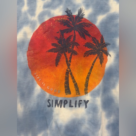 Life Is Good Blue Tie-Dye V-Neck Tee with Sunset Palm Graphic - Picture 2 of 4